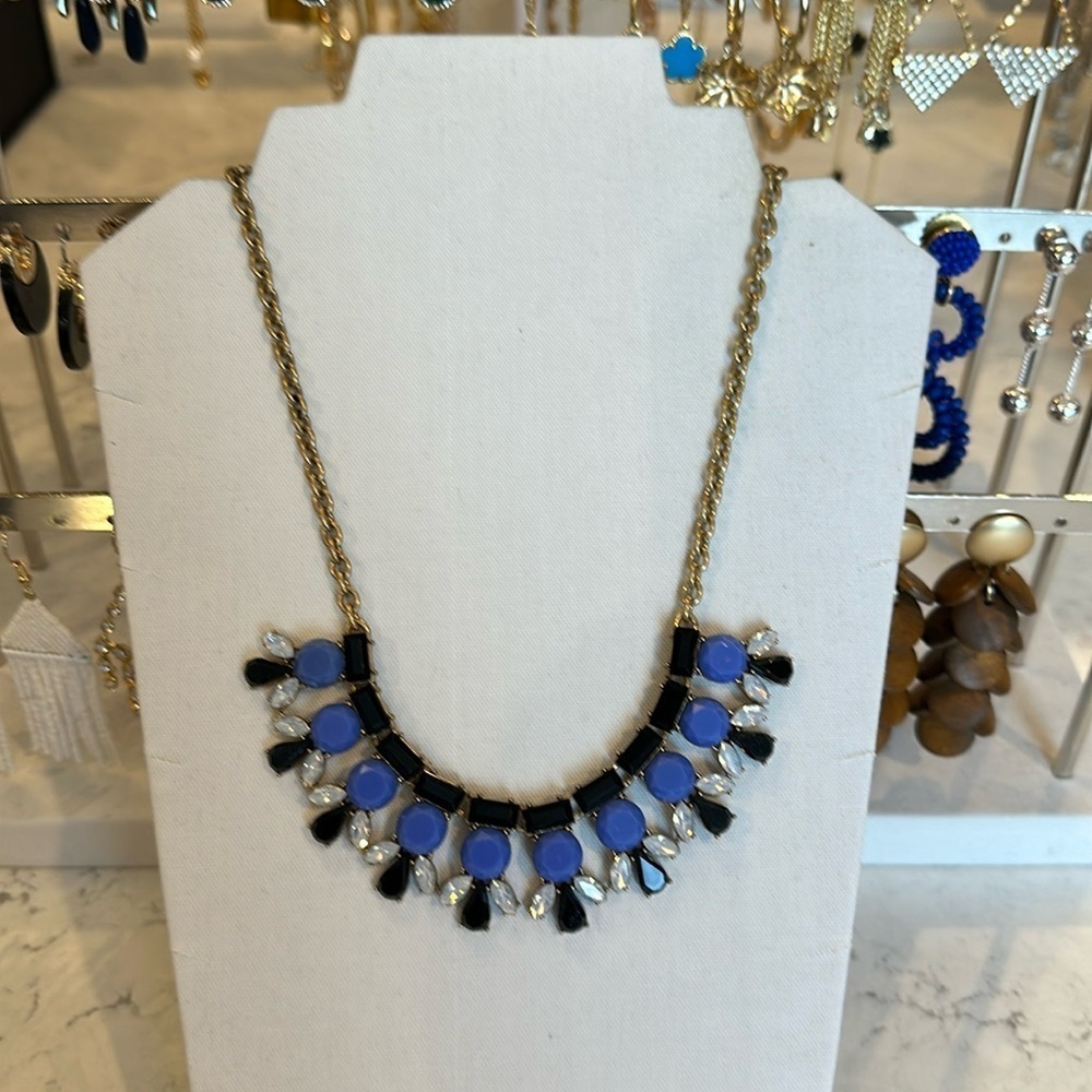 J Crew blue and black stone costume necklace